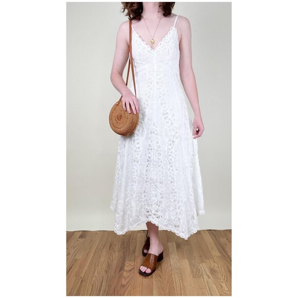 Polo Ralph Lauren 100% Linen Eyelet Lace Maxi Dress Wedding Graduation Coastal - Picture 7 of 13